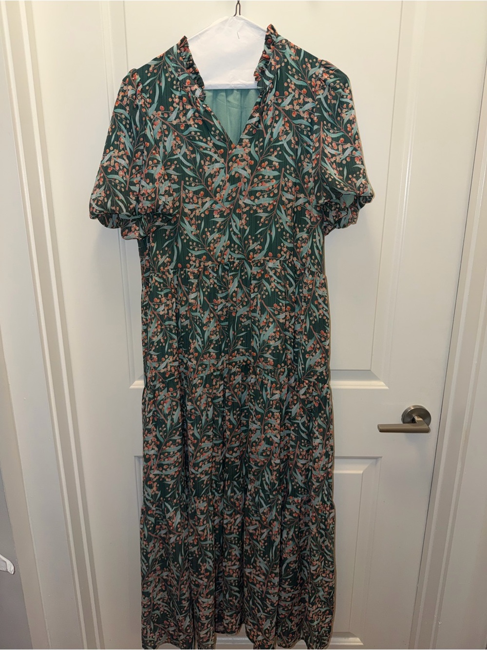 Jade Green Floral Maxi Dress with Pink Accents